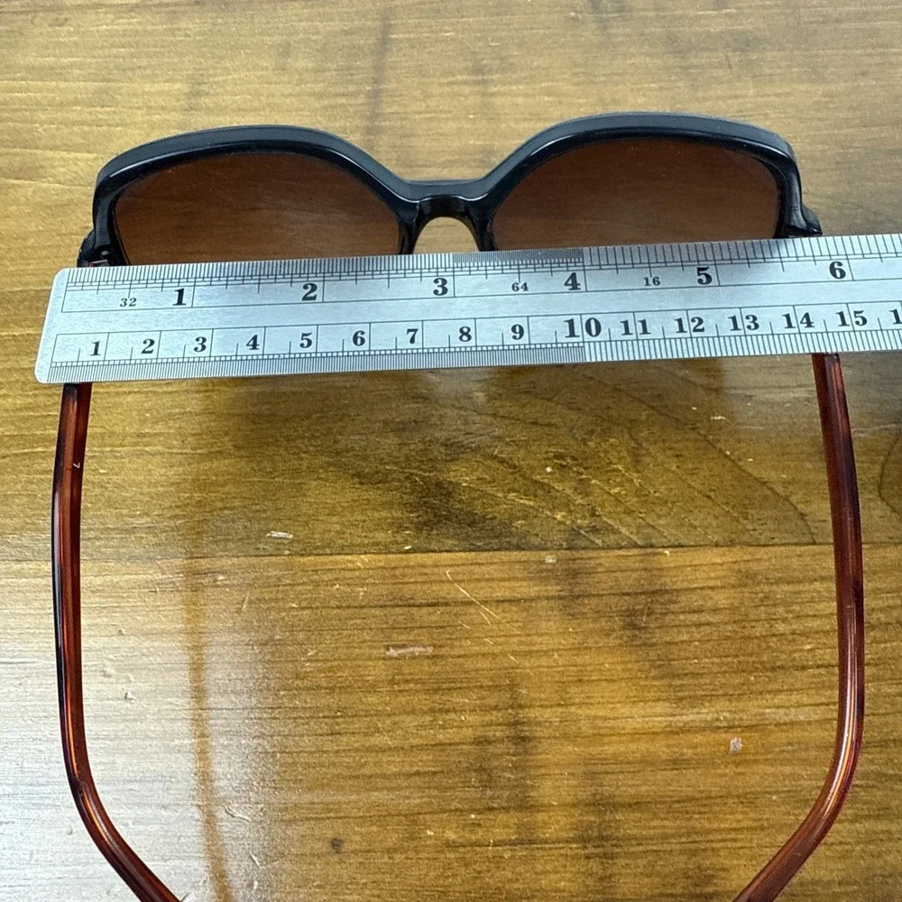 Vintage Oversized Rectangular Sunglasses Black & Tortoiseshell Brown Lenses